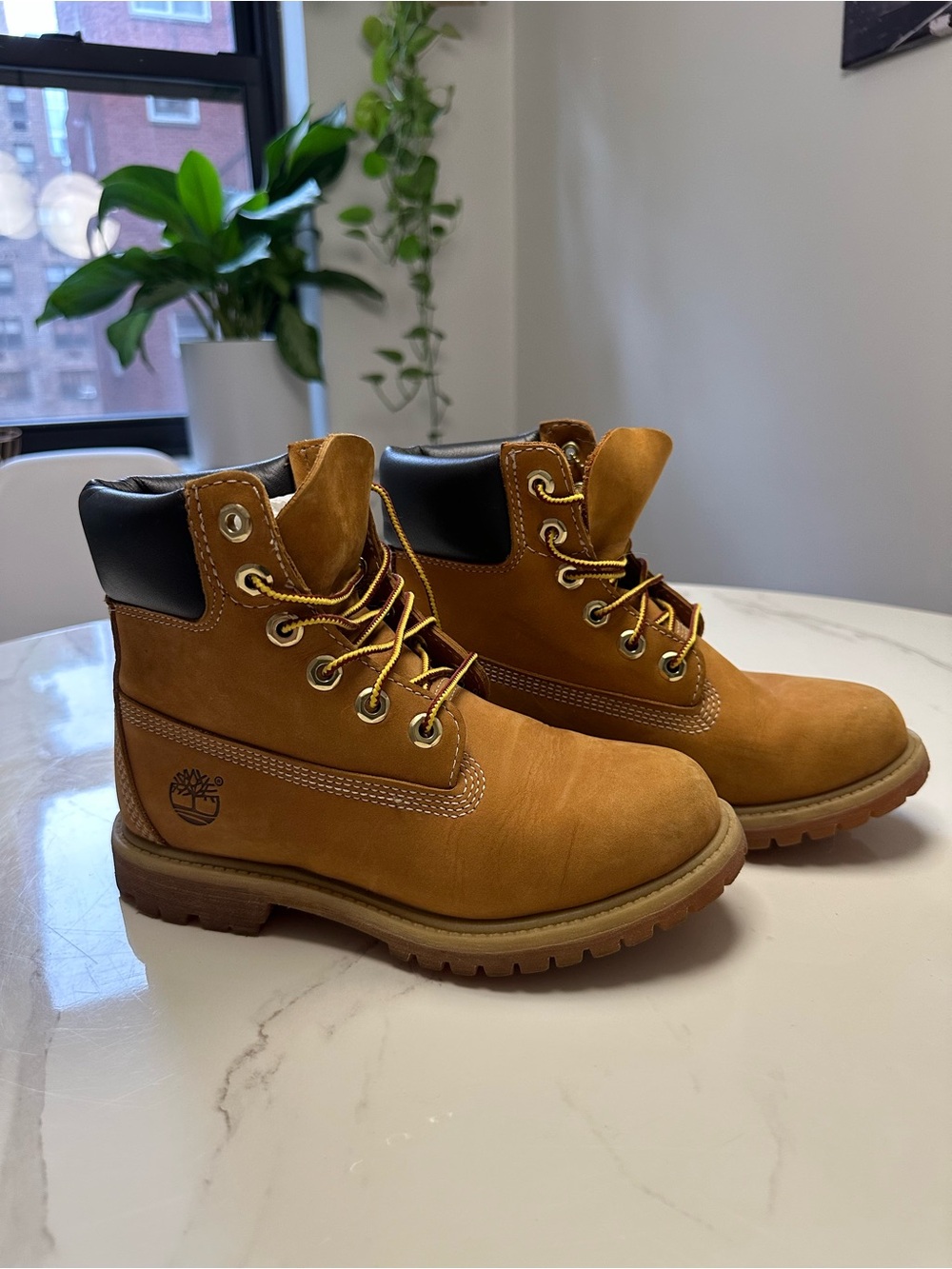 Timberland Wheat/Tan Nubuck Work Boots with Black Collar